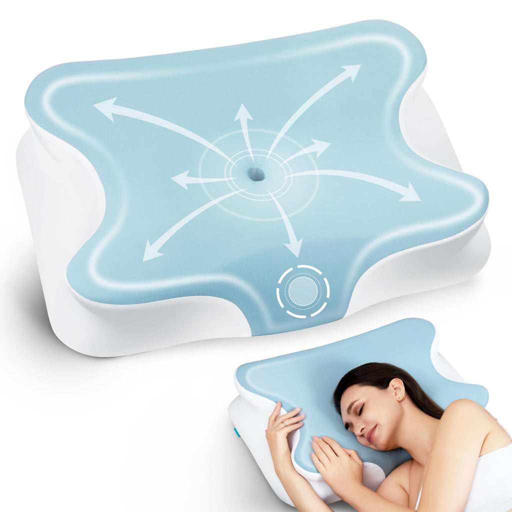 ALLJOY Cervical Pillow for Neck Shoulder Ergonomic Side Sleeper Pillow for Pain Relief Cooling Odorless Memory Foam Pillows for Deep Sleep Neck Support Pillow for Back Stomach Sleepers Blue