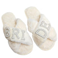 VOPHIA Fuzzy Bride Slippers Bride Gifts for Bridal Shower Cross Band Slippers Soft Wedding Slippers (Small)